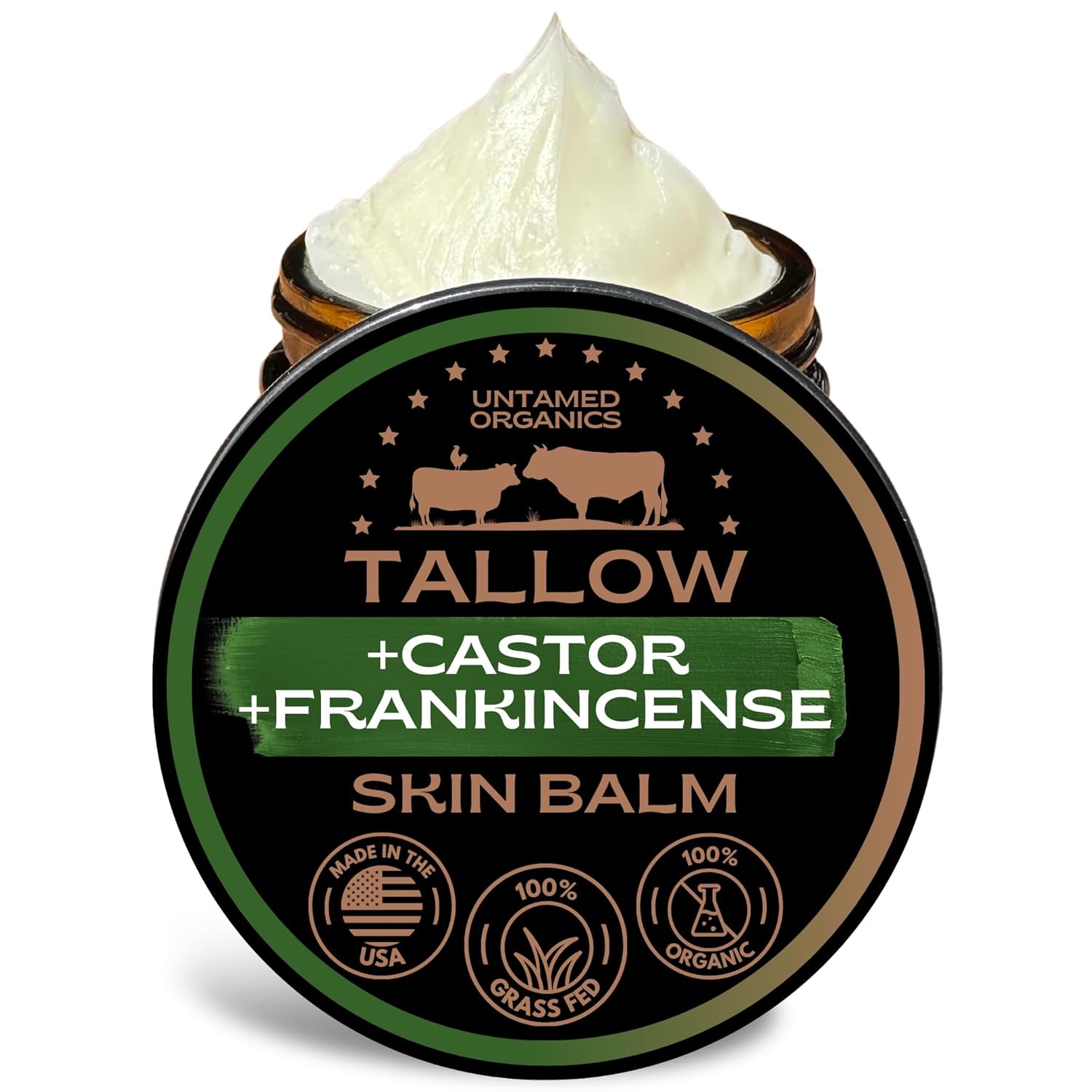 Handmade Tallow, Castor Oil, And Frankincense Oil Skin Balm - 100% Grass-Fed Tallow For Skin Care - Face & Body Moisturizer For Sensitive Skin, Eczema All-Purpose Balm - 2 Fl. Oz