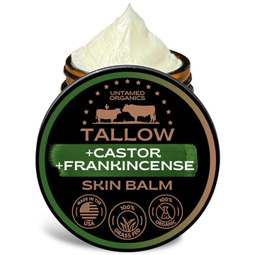Handmade Tallow, Castor Oil, And Frankincense Oil Skin Balm - 100% Grass-Fed Tallow For Skin Care - Face & Body Moisturizer For Sensitive Skin, Eczema All-Purpose Balm - 2 Fl. Oz