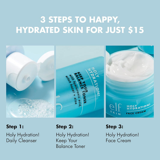 E.L.F. Skin Holy Hydration! The Essentials Mini Kit, Cleanser, Toner & Moisturiser For Hydrated & Balanced Skin
