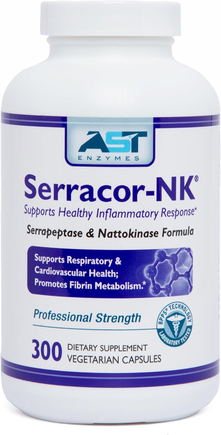 Serracor-NK ? 300 Vegetarian Capsules ? Circulatory and Respiratory Support ? Natural Systemic Enzymes Formula ? Contains Acid-Resistant Serrapeptase & Acid-Resistant Nattokinase