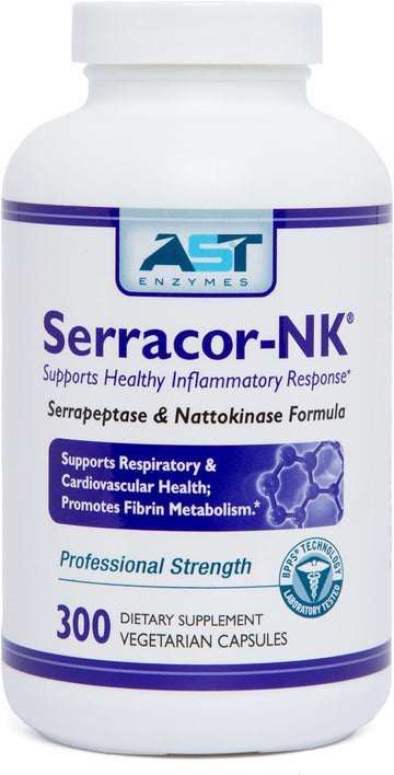 Serracor-NK ? 300 Vegetarian Capsules ? Circulatory and Respiratory Support ? Natural Systemic Enzymes Formula ? Contains Acid-Resistant Serrapeptase & Acid-Resistant Nattokinase