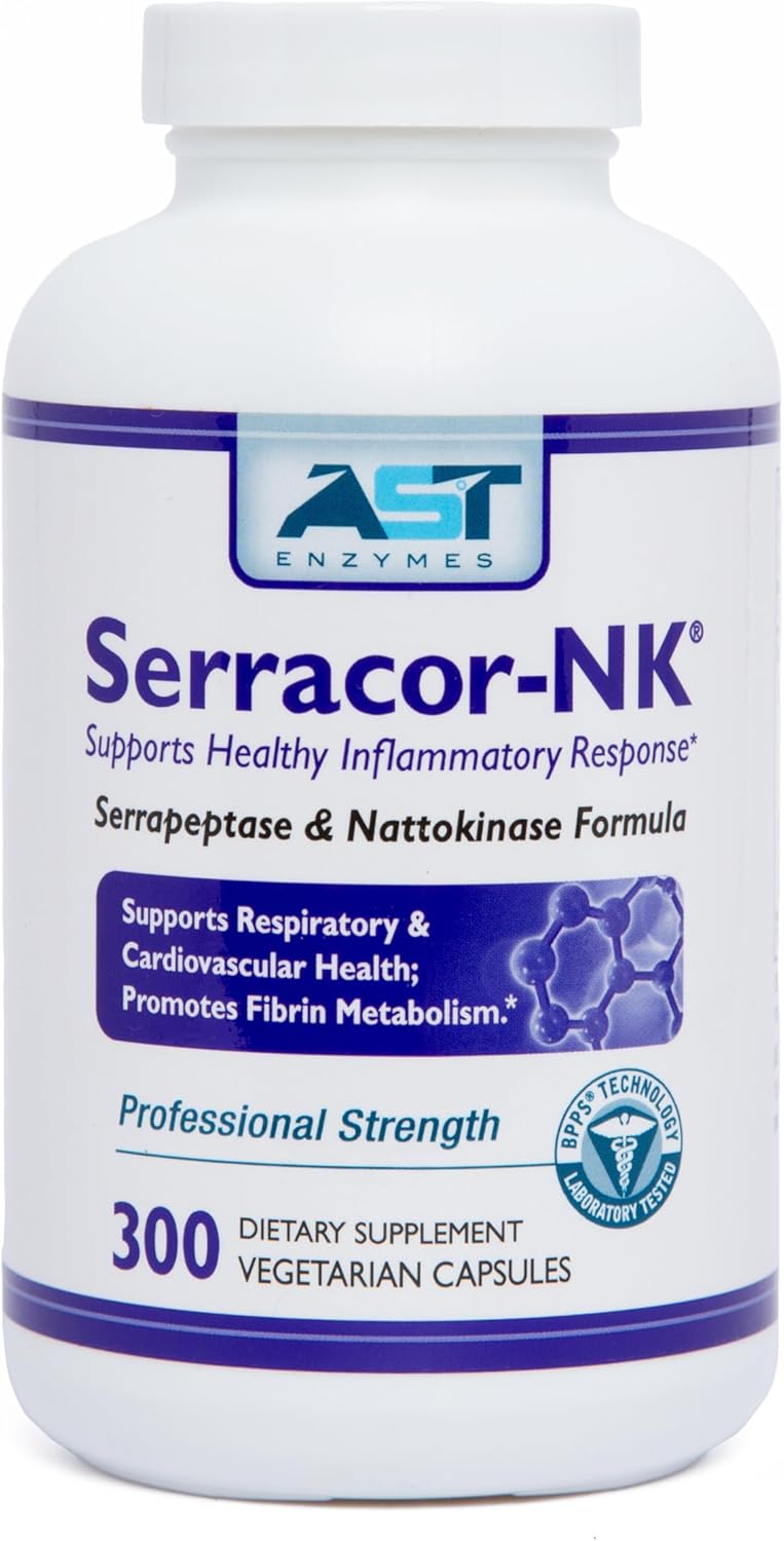 Serracor-Nk – 300 Vegetarian Capsules – Circulatory And Respiratory Support – Natural Systemic Enzymes Formula – Contains Acid-Resistant Serrapeptase & Acid-Resistant Nattokinase