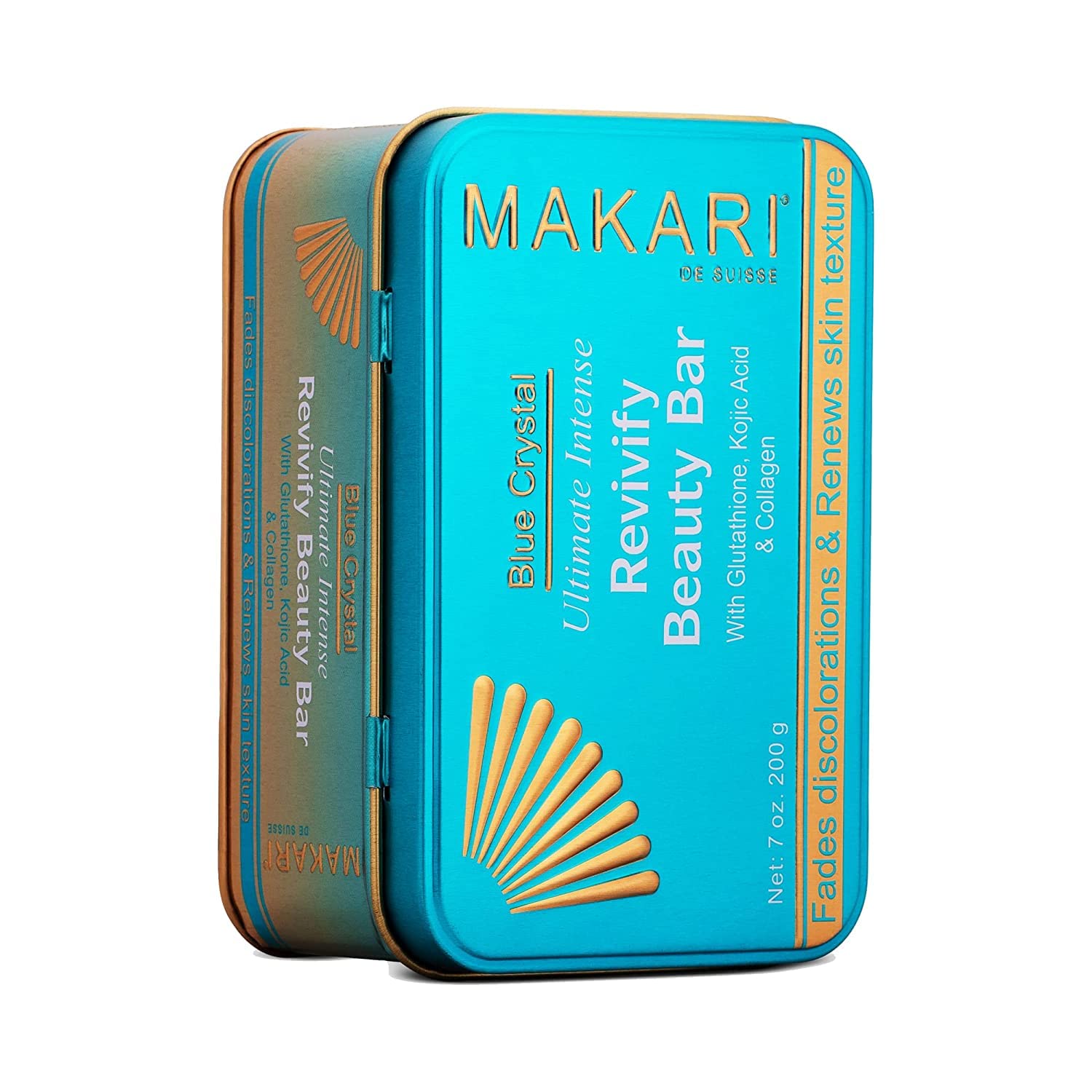 Makari Ultimate Intense Blue Crystal Revivify Beauty Exfoliating Bar Soap For Women And Men 7 Oz | Bath Brightening And Exfoliating Soap Bar With Glutathione, Kojic Acid, And Collagen