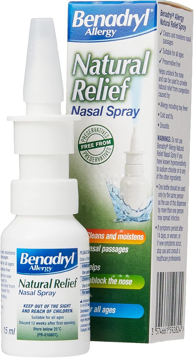 Benadryl Allergy Natural Relief Nasal Spray, Preservative Free Suitable From Birth, 15 Ml (Pack Of 2)