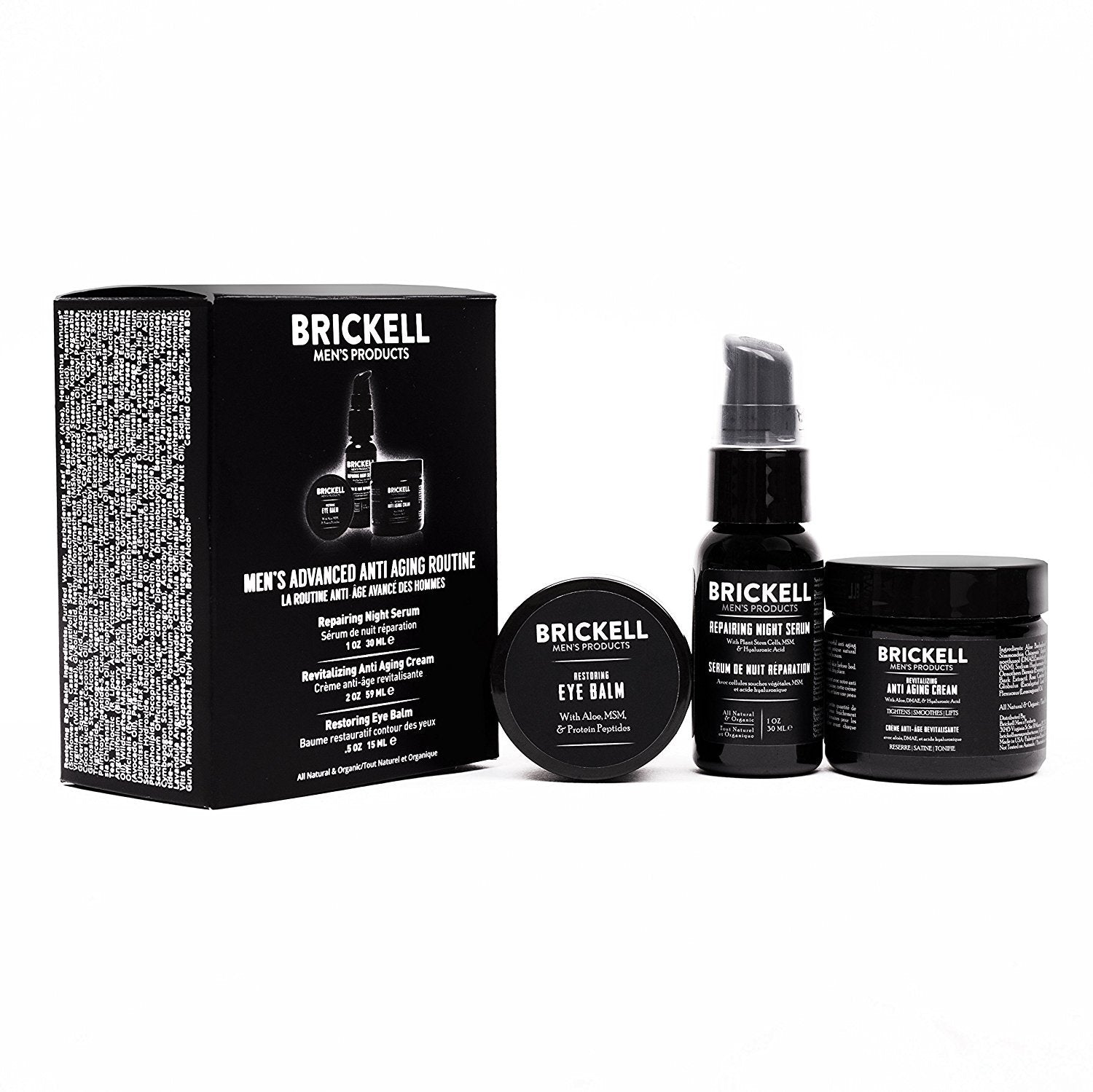 Brickell Men's Advanced Anti-Aging Skin Care Routine, Night Face Cream, Vitamin C Facial Serum and Eye Cream, Natural and Organic, Scented, Skin Care Gift Set