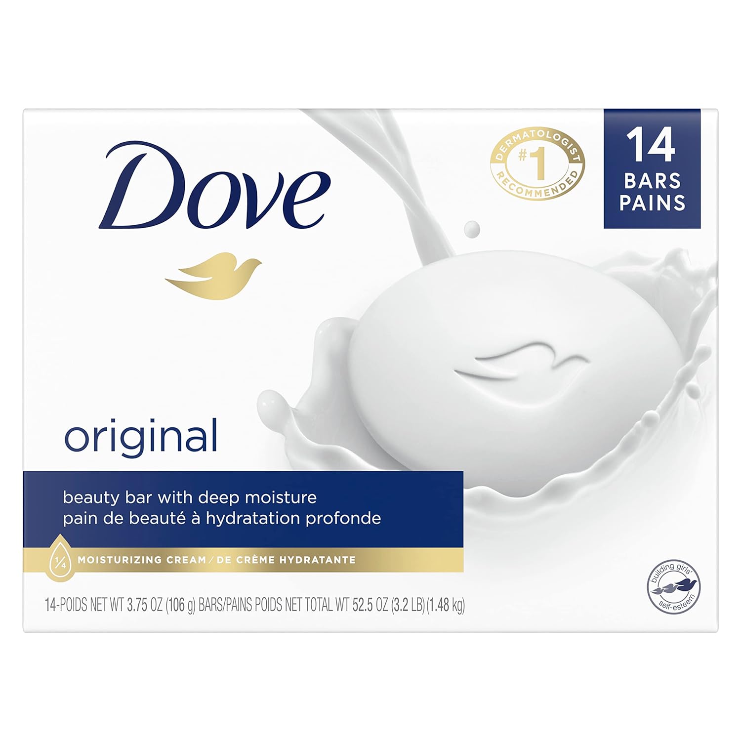 Dove Beauty Bar Gentle Skin Cleanser Moisturizing For Gentle Soft Skin Care Original Made With 1/4 Moisturizing Cream 3.75 Oz, 14 Bars