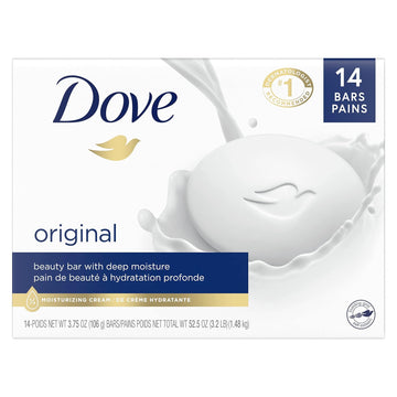 Dove Beauty Bar Gentle Skin Cleanser Moisturizing For Gentle Soft Skin Care Original Made With 1/4 Moisturizing Cream 3.75 Oz, 14 Bars