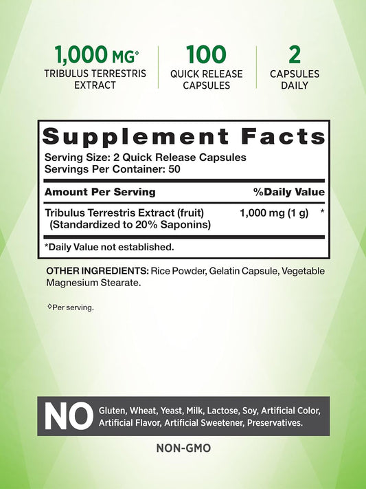 Tribulus Terrestris | 1000Mg | 100 Capsules | Non-Gmo And Gluten Free Supplement | By Nature'S Truth