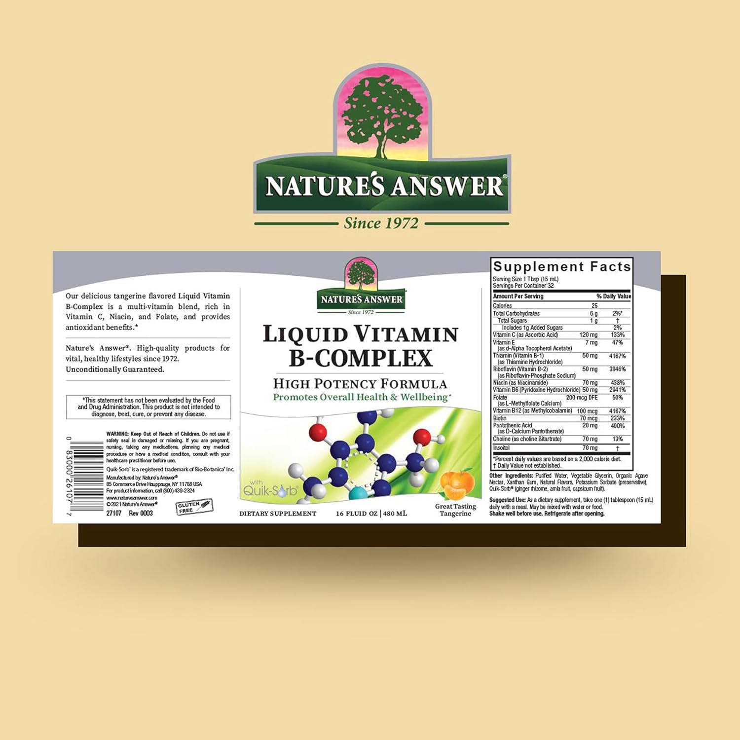 Nature's Answer Liquid Vitamin B-Complex Supports Healthy Energy Levels | Promotes Healthy Nerve Function | All-Natural Tangerine Flavor | Gluten-Free & Benzoate-Free 16oz : Health & Household
