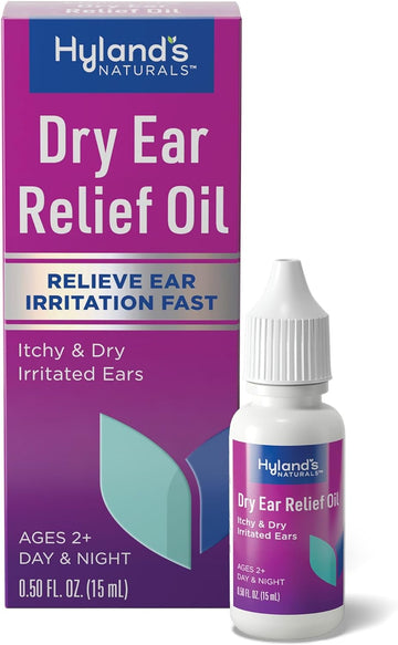 Hyland's Naturals Dry Ear Relief Oil, Relieve Ear Irritation Fast, for Itchy & Dry Irritated Ears, Ages 2+, Day & Night Drops, 0.5 Ounce