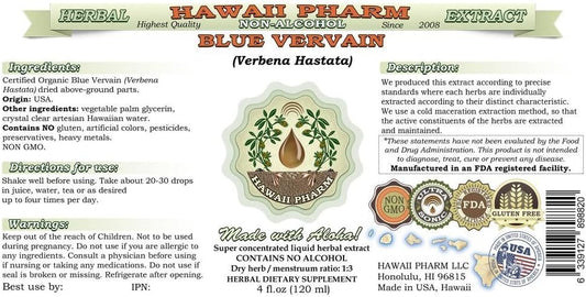 Hawaii Pharm Blue Vervain Alcohol-Free Liquid Extract, Organic Blue Vervain (Verbena Hastata) Dried Above-Ground Parts Glycerite Natural Herbal Supplement 2x4 oz