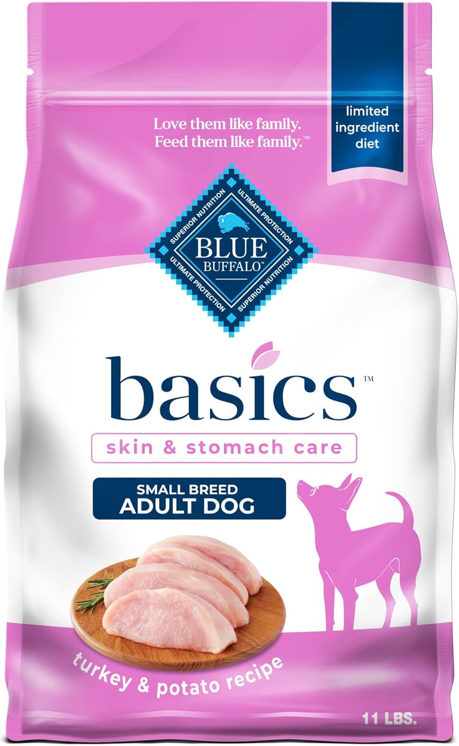 Blue Buffalo Basics Dry Dog Food For Small Breed Adult Dogs, Limited Ingredient Diet, Turkey Recipe, 11-Lb. Bag