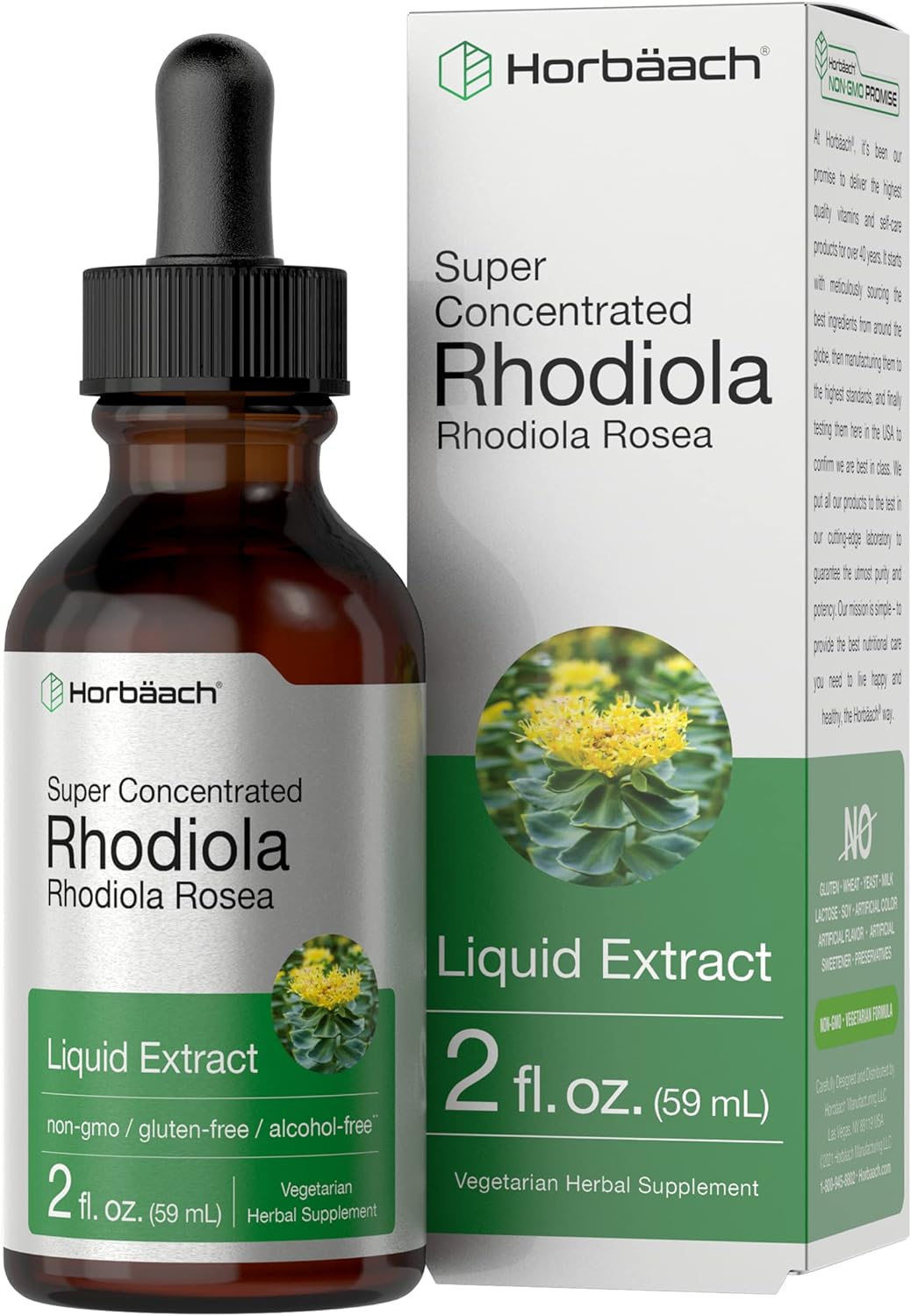 Horbäach Rhodiola Rosea Tincture | 2 fl oz | Alcohol Free Extract | Super Concentrated Root Liquid Supplement | Vegetarian, Non-GMO, Gluten Free