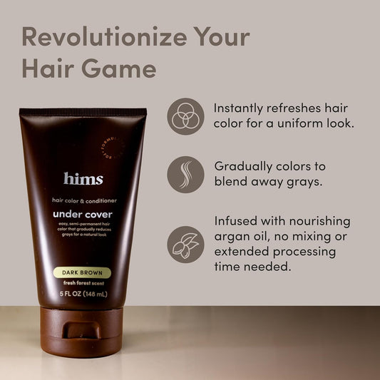 Hims Under Cover Hair Color & Conditioner - Dark Brown Semi Permanent Color Depositing Conditioner For Men - Blends Grays, Deep Conditioning - Fresh Forest Scent, 2 Pack