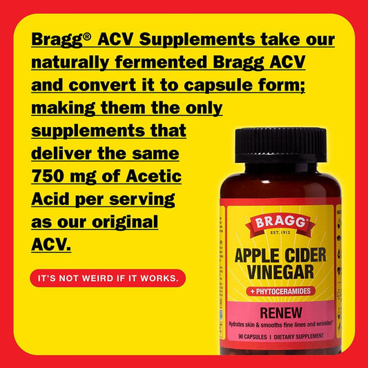 Bragg Renew Apple Cider Vinegar Capsules With Phytoceramides - 90 Capsules - Maintains Healthy Skin And Promotes Hydration