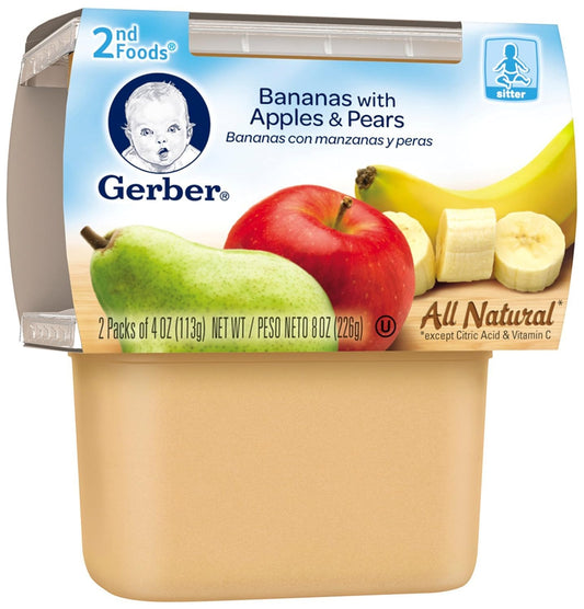 Gerber 2nd Foods Bananas with Apples & Pears, 4 Ounce Tubs, 2 Count (Pack of 8)