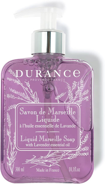 Durance Liquid Marseille Soap With Lavender Essential Oil 300Ml - Paraben Free Hand Wash - Vegan Friendly - Gently Cleanses & Nourishes