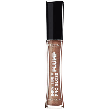 L'Oreal Paris Infallible Pro Gloss Plump Lip Gloss With Hyaluronic Acid, Long Lasting Plumping Shine, Lips Look Instantly Fuller And More Plump, Sunlit Shimmer, 0.21 Fl. Oz