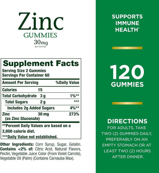 Nature'S Bounty Zinc Gummies, Immune Support Gummies, Supports Skin & Antioxidant Health, Mixed Berry, 30Mg, 120 Count