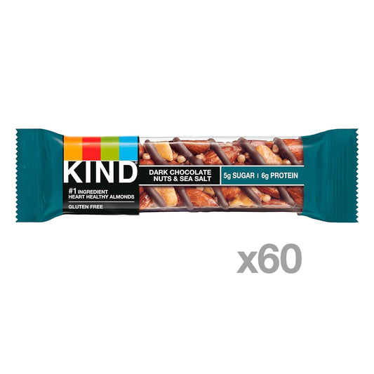 Kind Nut Bars, Dark Chocolate Nuts And Sea Salt, 1.4 Ounce, 60 Count, Gluten Free, 5G Sugar, 6G Protein