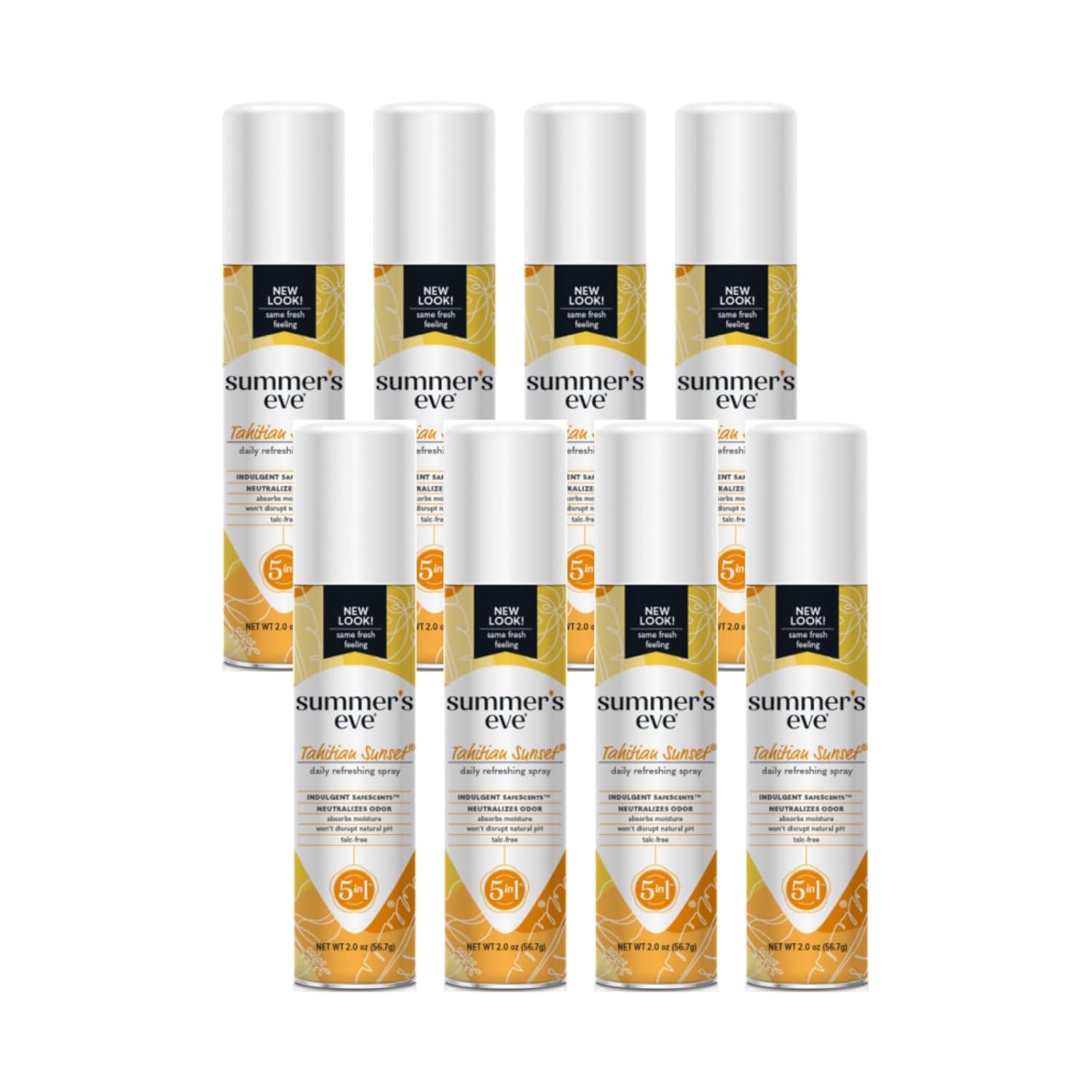 Summer'S Eve Daily Refreshing Spray, Tahitian Sunset Scent, 5 In 1, Neutralizes Odor, 2 Oz In Each (Pack Of 8)