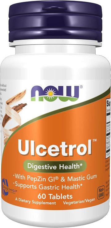 NOW Supplements Ulcetrol™, Digestive Health*, With PepZin GI® & Mastic Gum, Supports Gastric Health*, 60 Tablets