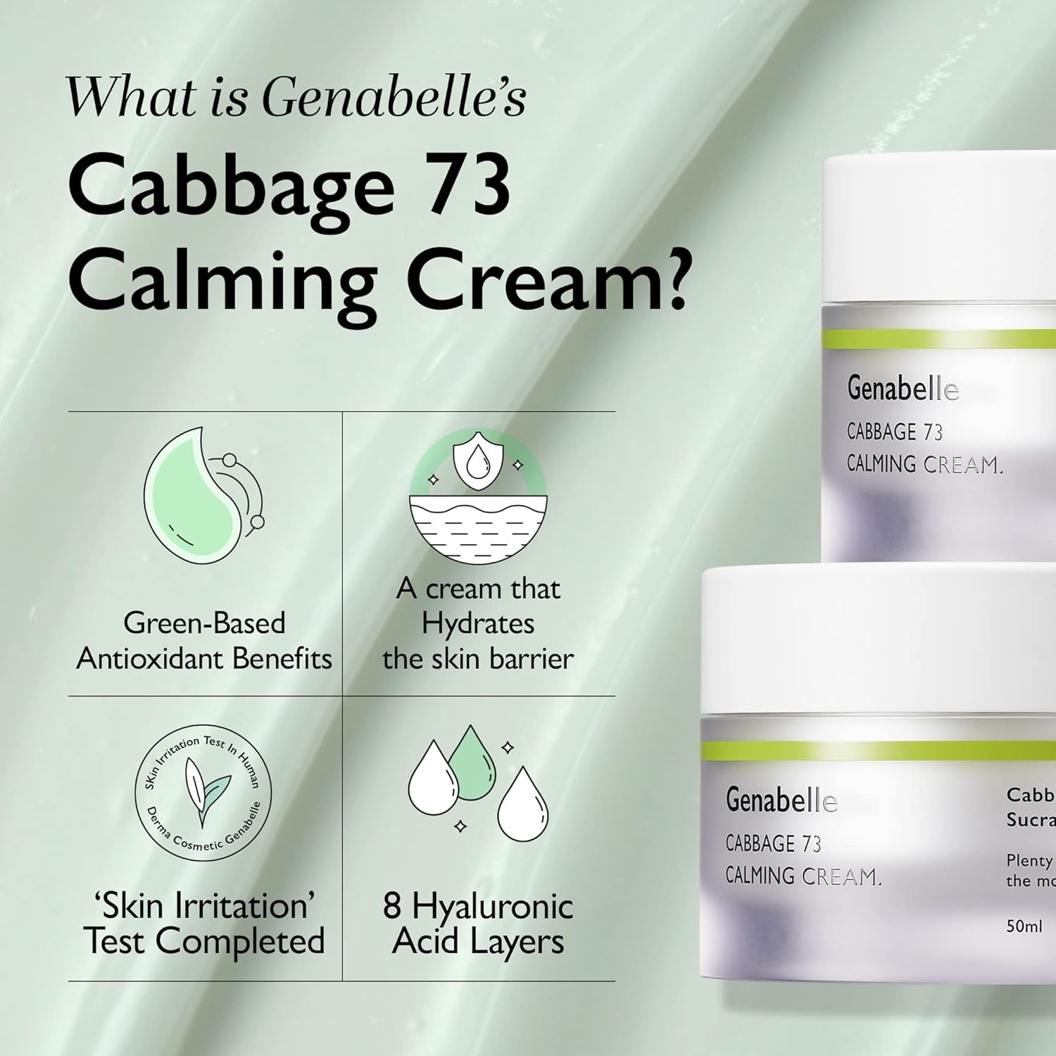 Cabbage 73 Calming Cream - Lightweight Watery-Type Moisturizer With Cica, Sucralfate, Hyaluronic Acid, Helps Instantly Calm, & Hydrate The Skin 1.69 Fl. Oz