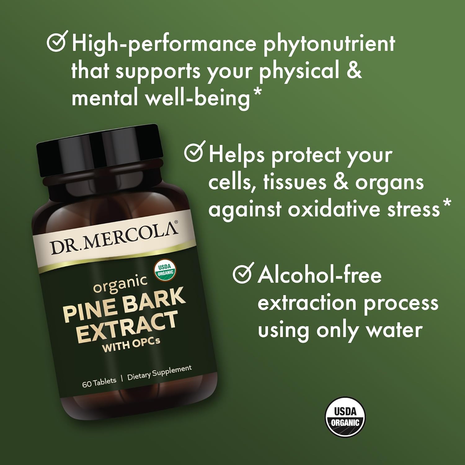 Dr. Mercola Organic Pine Bark Extract, 30 Servings (60 Tablets), with OPCs, Dietary Supplement, Antioxidant Support, Non-GMO, Certified USDA Organic : Health & Household