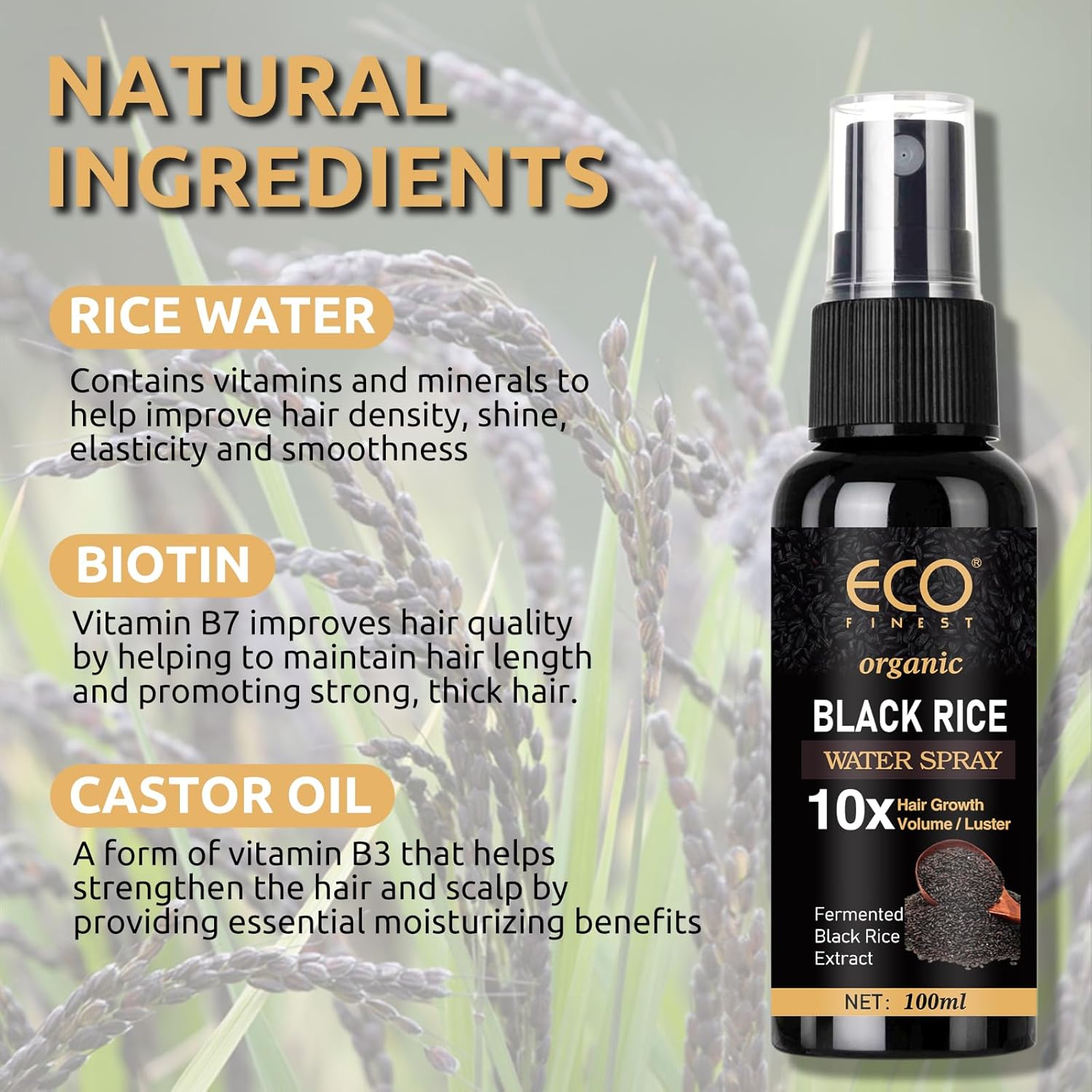 Black Rice Water Serum Spray For Hair Growth With Hydrolyzed Rice Extract, Zingiber, Castor Oil For Thicker Longer Fuller Hair, Women & Men : Beauty & Personal Care