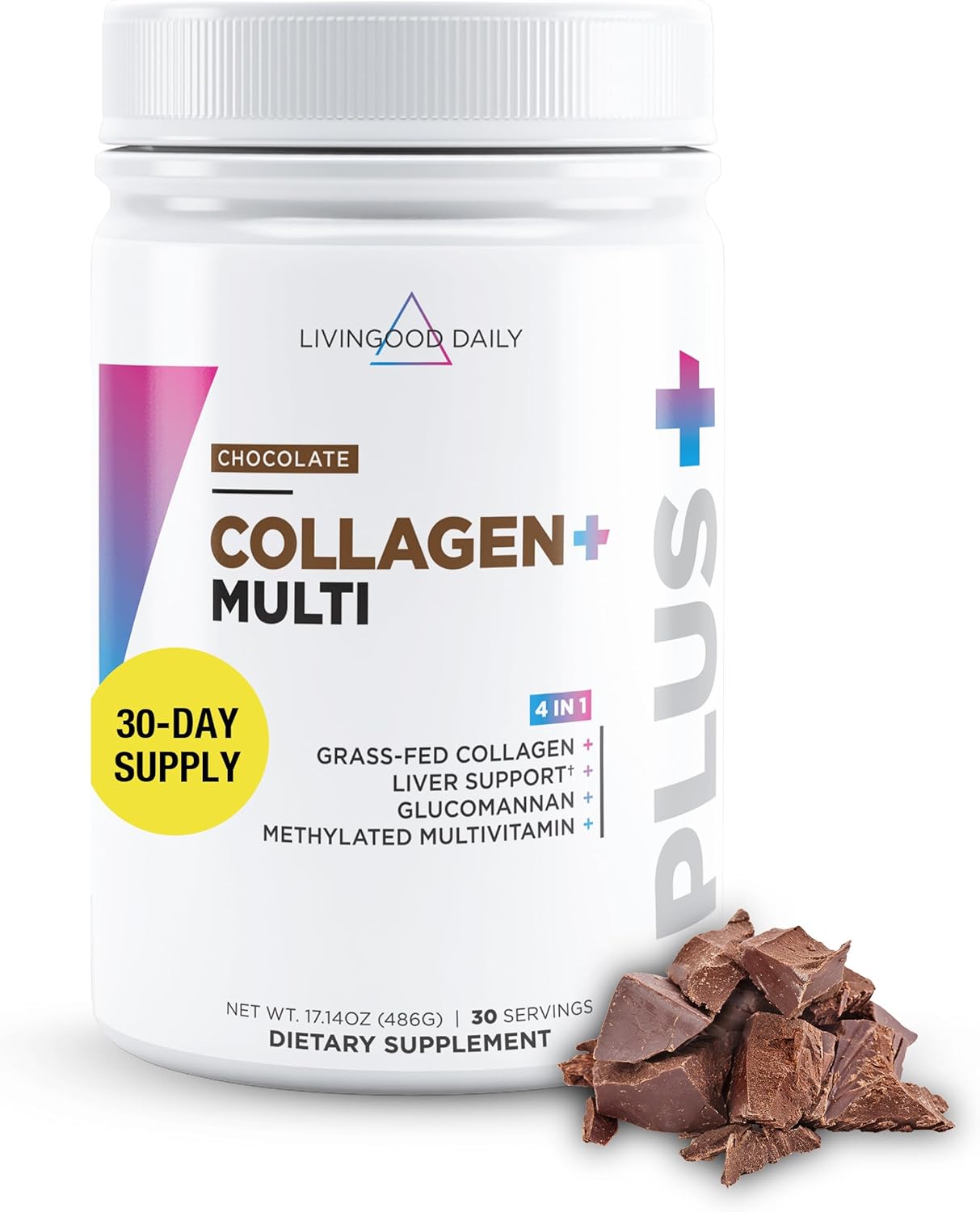 Livingood Daily Collagen Powder For Women & Men (Chocolate) - Grass-Fed Hydrolyzed Collagen Peptides, Protein & Multivitamins For Healthy Hair, Skin & Nails - Keto & Paleo, Gluten Free - 30 Servings