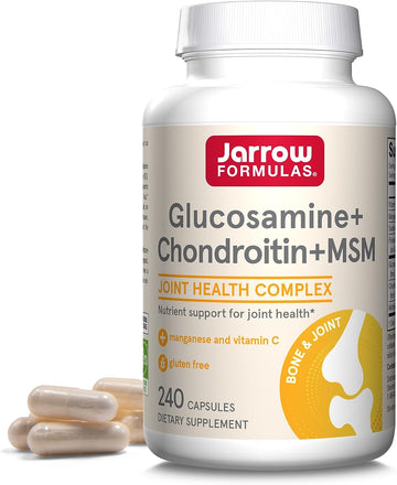 Jarrow Formulas Glucosamine + Chondroitin + MSM - 240 Capsules - 60 Servings - Joint Support Supplement - Glucosamine Chondroitin MSM Capsules - With Vitamin C & Manganese - Non-GMO - Gluten Free