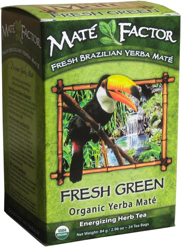 The Mate Factor Yerba Mate Energizing Herb Tea Bag, Organic Fresh Green, 24-Count Box 2.96 Oz
