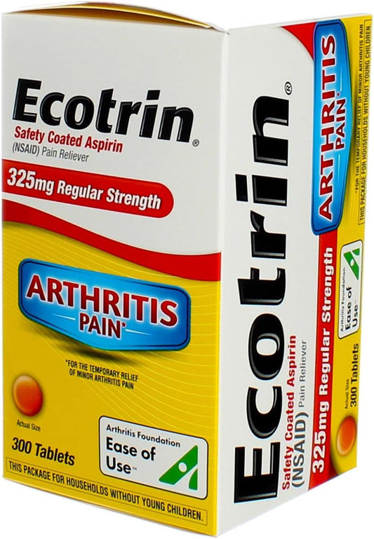 Ecotrin Regular Strength Aspirin, Arthritis Pain Relief, 325Mg Regular Strength, 300 Safety Coated Tablets