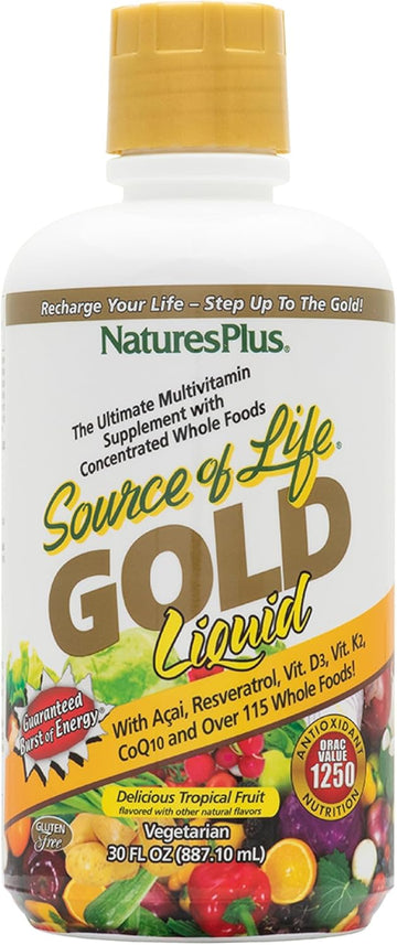 Natures Plus Source Of Life Gold Multivitamin Liquid - 30 Fl Oz - Includes Vitamins D3, B12, K2 & Over 120 Whole Food Nutrients - 60 Total Servings - Pack Of 2
