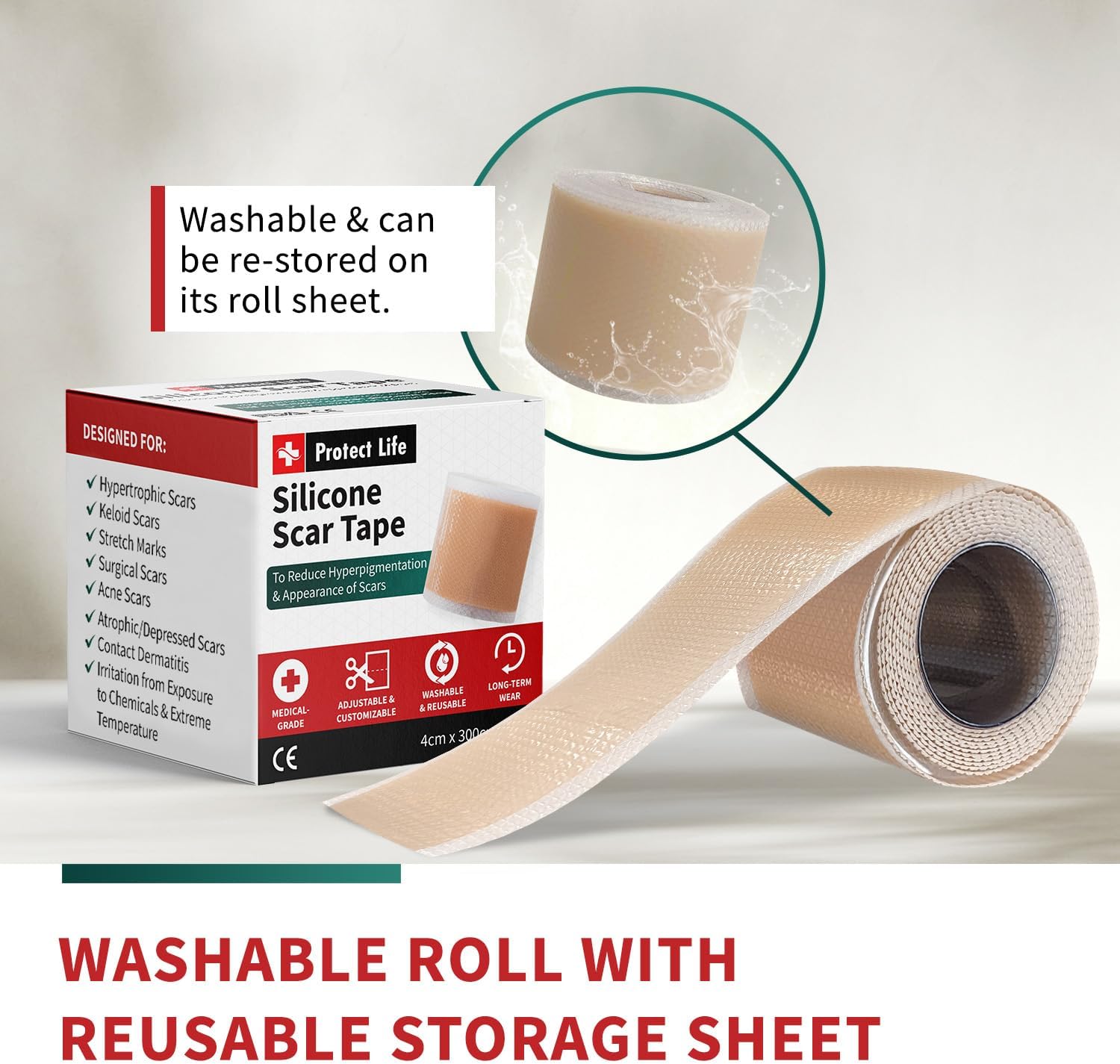Medical-Grade Silicone Scar Tape Roll (1.6" X 118") Silicone Scar Sheets Keloid Bump Removal - Reusable Silicone Tape Scar Removal Strips, Scar Tape For Surgical Scars, C Section Scar Silicone Strips : Health & Household