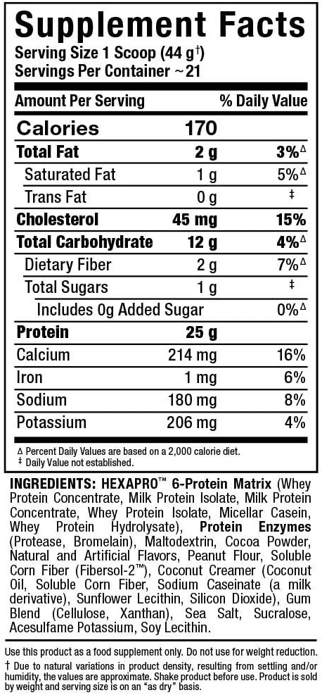 ALLMAX HEXAPRO, Chocolate Peanut Butter - 2 lb - 25 Grams of Protein Per Serving - 8-Hour Sustained Release - Zero Sugar - 21 Servings : Health & Household