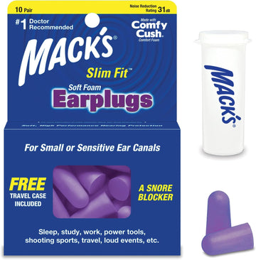 Mack's Slim Fit Soft Foam Earplugs, 10 Pair - Small Ear Plugs for Sleeping, Snoring, Traveling, Concerts, Shooting Sports & Power Tools | Made in USA