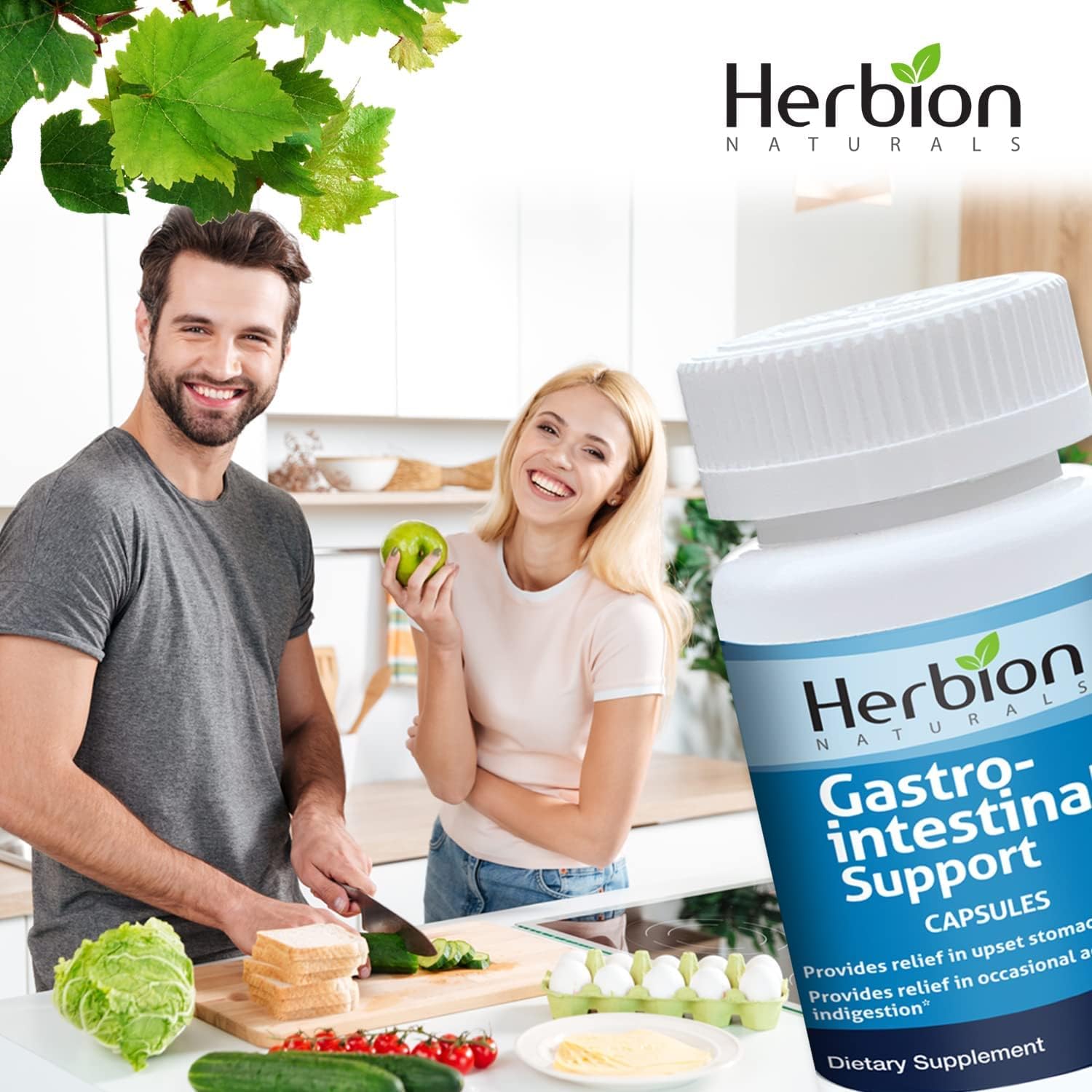 Herbion Naturals Gastro-intestinal Support Herbal Blend for Upset Stomach Relief, Gastrointestinal Health and Function, Occasional Acid Indigestion, Healthy Intestinal Flora, 60 Vegicaps : Health & Household