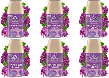 Glade Automatic Spray Refill, Air Freshener for Home and Bathroom, Happy-Go-Lilac, 6.2 Oz, 6 Count