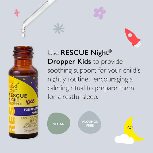 Rescue Kids Night Dropper (10Ml), Raspberry, Soothing Support For Restful Nights, Flower Essences, To Support Your Child And Promote A Calming Bedtime Routine, Alcohol Free