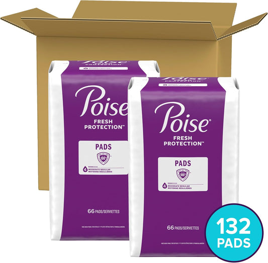 Poise Incontinence Pads & Postpartum Incontinence Pads, 4 Drop Moderate Absorbency, Regular Length, 132 Count, Packaging May Vary