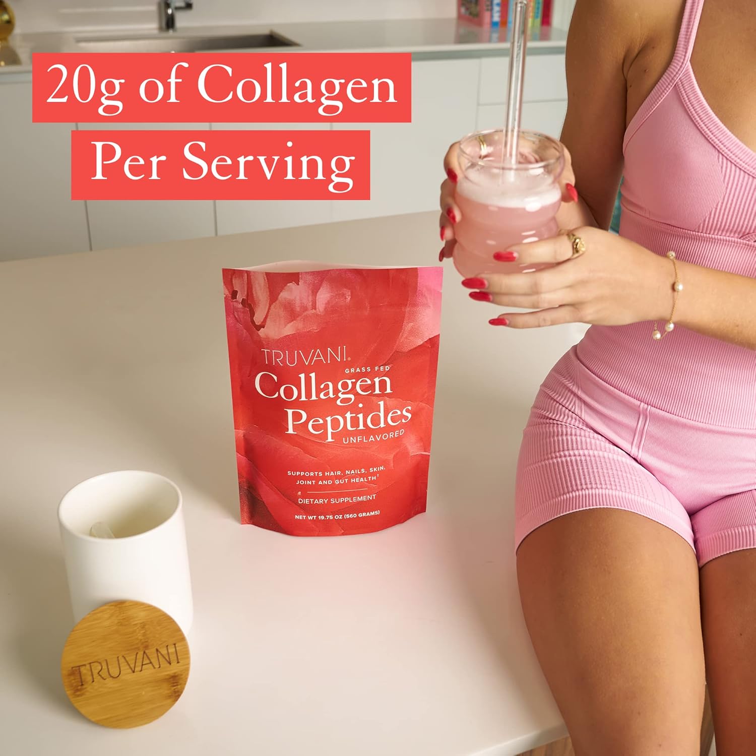 Truvani Collagen Peptides (28 Servings) with Jar & Scoop Bundle - Unflavored Hydrolyzed Collagen Powder - Grass-Fed Collagen Peptides Powder – Includes Glass Jar & Durable Collagen Powder Metal Scoop. : Health & Household