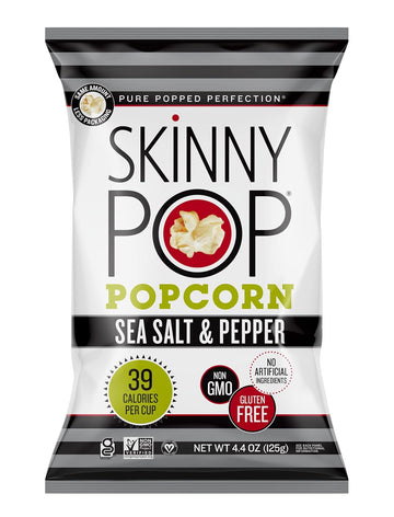 Skinnypop Sea Salt & Pepper Popcorn, Gluten Free, Non-Gmo, Healthy Popcorn Snacks, Skinny Pop, 4.4Oz Grocery Size Bag