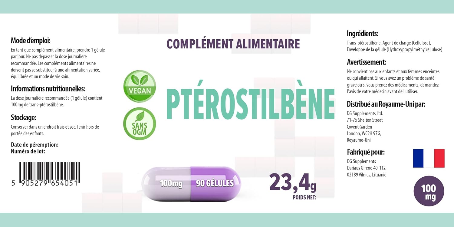 Pterostilbene 100Mg 90 Vegan Capsules, Certificate Of Analysis By Agrolab Germany, High Strength Supplement, Gluten And Gmo Free