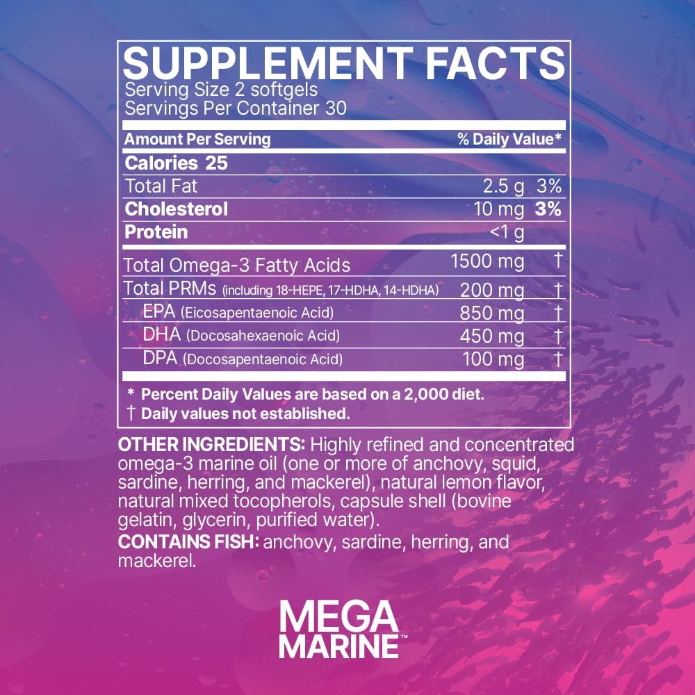 Microbiome Labs Megamarine Omega 3 Fish Oil Supplements - Gut-Specific Epa Dha Omega 3 Supplement With Dpa For Gut Health - Support Immune & Gut Barrier Function (60 Softgels) : Health & Household