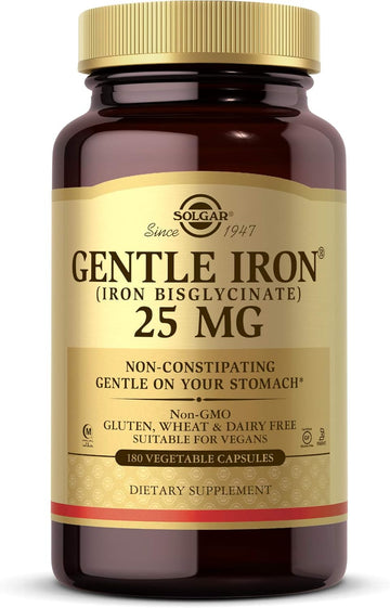 Solgar Gentle Iron - Ideal For Sensitive Stomachsred Blood Cell Supplement, Non Constipating & Gmo, Vegan, Gluten & Dairy Free, Kosher - 180 Servings, Unflavored, 180 Count