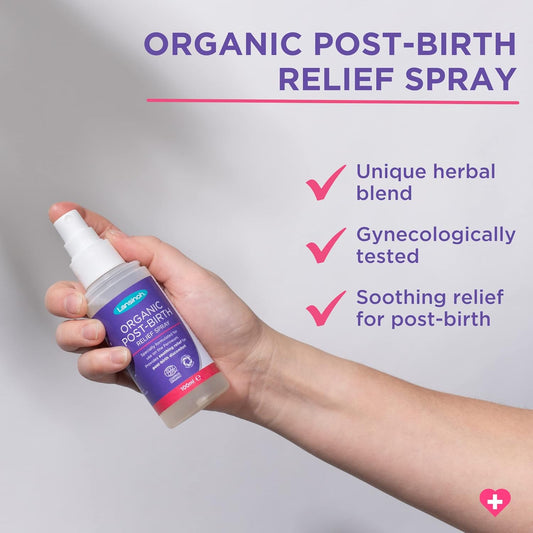 Lansinoh Organic Post-Birth Relief Spray - 100ml Spray Bottle Postnatal Relief Spray for Recovery Natural Ingredients Soothing Formula to Soothe After Birth, Clear, (Pack of 1)