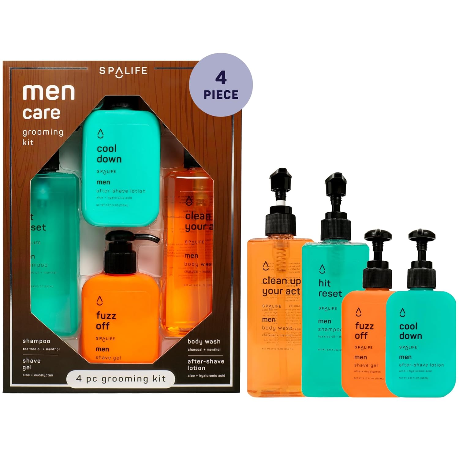 Spalife 7-Piece Bath And Body Men Grooming Gift Set - 2-In-1 Shampoo & Conditioner, Body Wash, Daily Moisturizer, Post-Shave Lotion, Bath Sponge & Foot Stone For Luxurious At-Home Spa