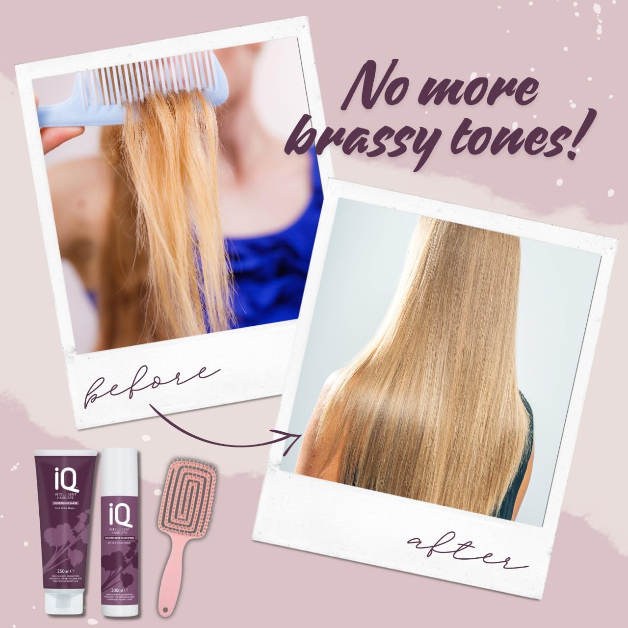 Iq Silverising Shampoo 300Ml. With Nourishing Mask 250Ml. Set, Complete With A Professional Detangling Hair Brush -Transform Your Hair Routine,Making Your Hair Feel Soft, Smooth, And Revitalized
