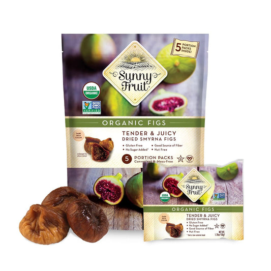 Sunny Fruit Soft Organic Turkish Dried Figs - 6 Bags (30 Individual Portion Packs) | Healthy, Convenient Snack Packs | Organic, Non-Gmo, Vegan, Halal, Kosher, No Preservatives, No Sugar Added